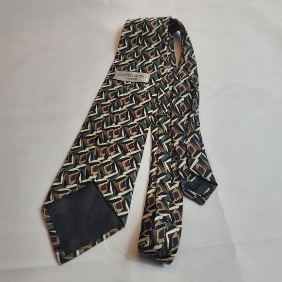 Martin Wong Men's Silk Tie Ivory Gray & Burgundy Abstract Design Napa California - Picture 5 of 8